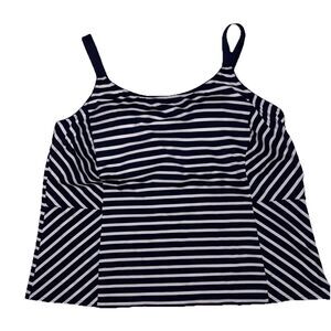 Lands' End Navy Blue White Stripe Tankini Swim Top Women’s Plus Size 18W UPF 50+